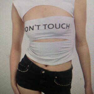 AKIRA White Sleeveless Crop Top with 'DON'T TOUCH' Print
